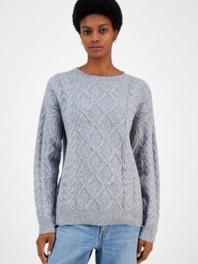Ultra Flirt Juniors' Rory Chunky Cable-Knit Sweater - Lt Grey SIZE M NWT